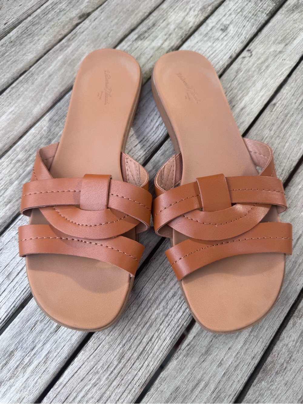 Universal Thread Brown Woven-Detail Slide Sandals